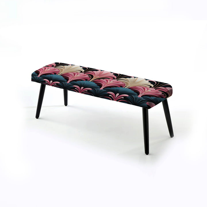 Damask Pink And Blue Art Deco Pattern - Upholstered Accent Bench