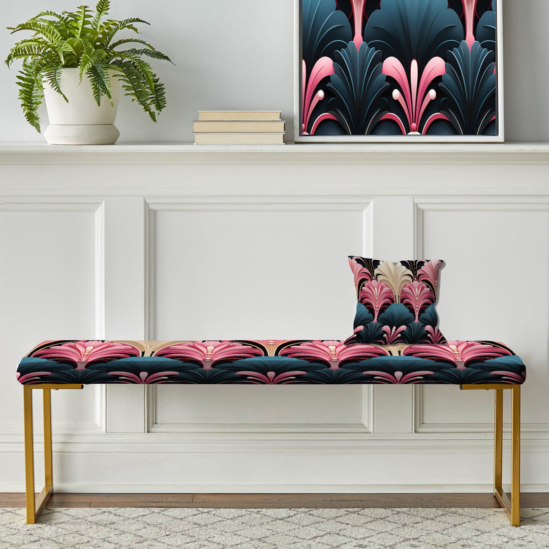 Damask Pink And Blue Art Deco Pattern - Upholstered Accent Bench
