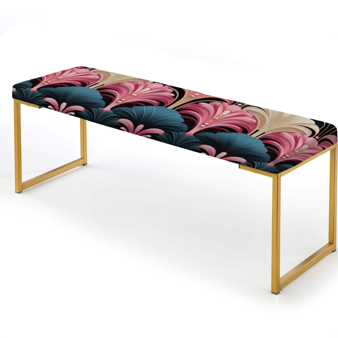 Damask Pink And Blue Art Deco Pattern - Upholstered Accent Bench