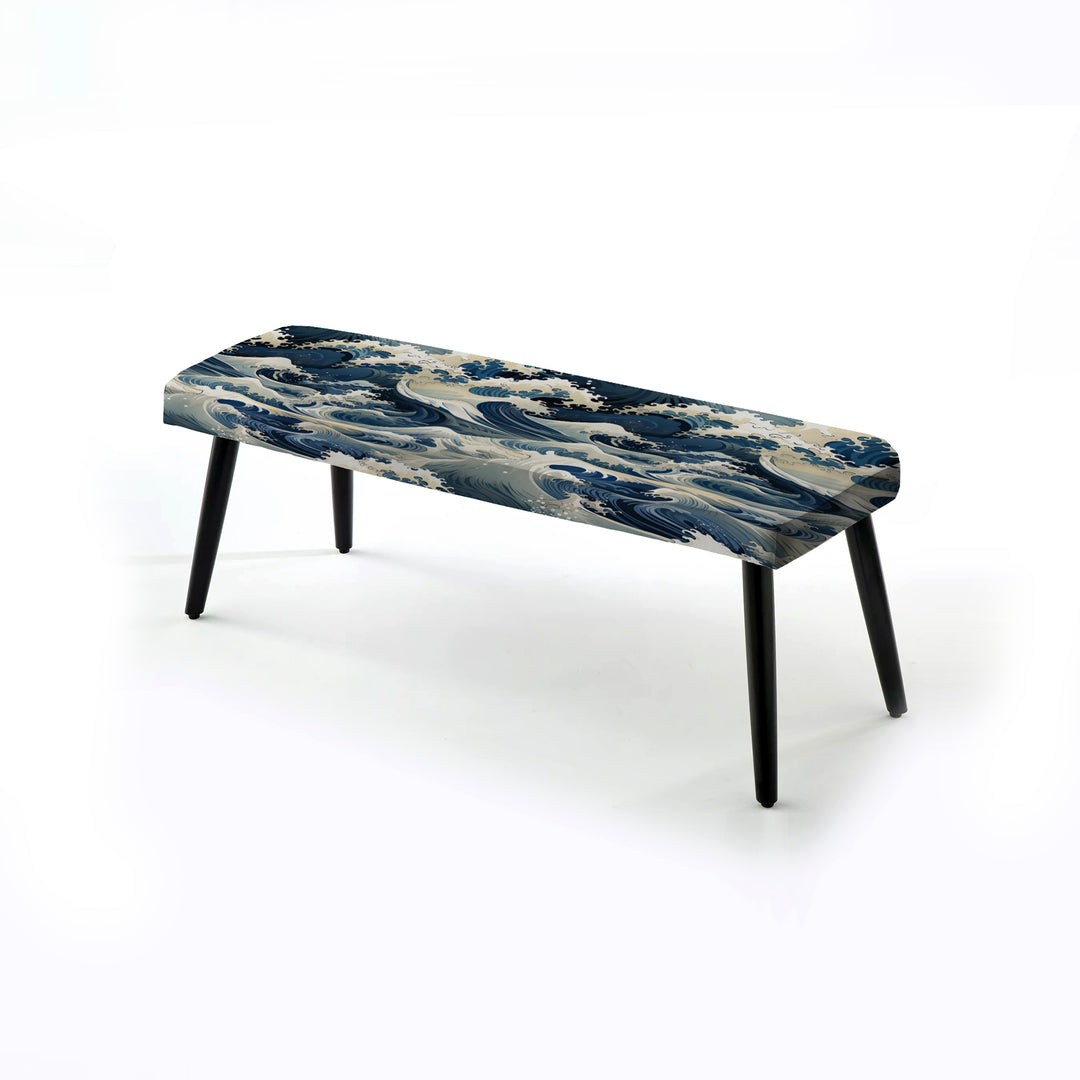 Blue And White Vintage Storm Waves - Upholstered Accent Bench
