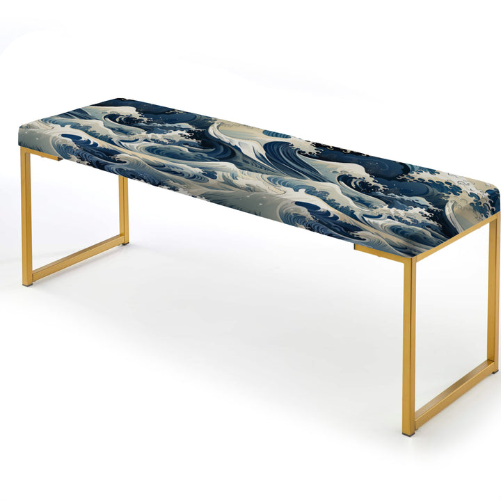 Blue And White Vintage Storm Waves - Upholstered Accent Bench