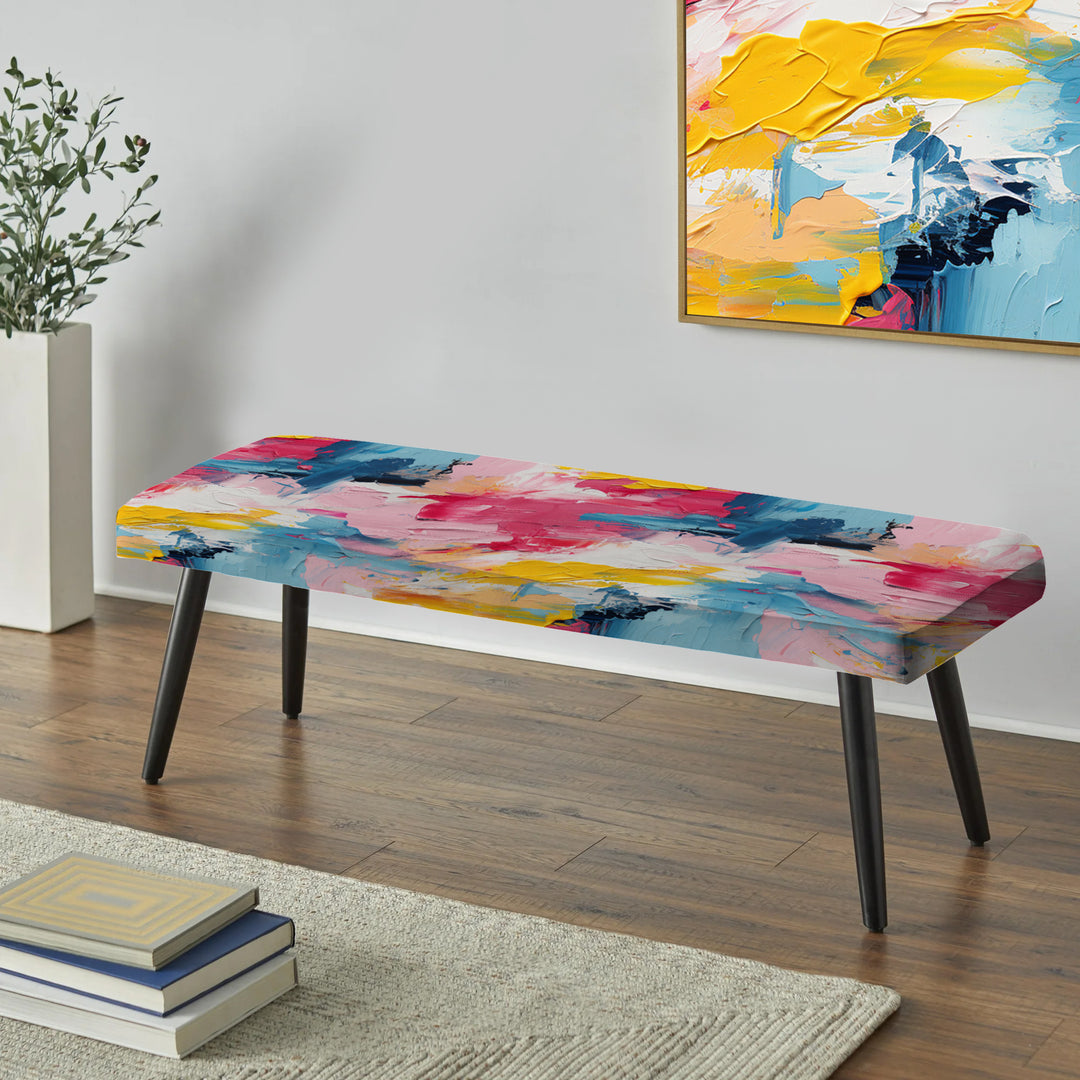 Watercolor Paint Lines With White Overlapping Stripes P - Upholstered Accent Bench