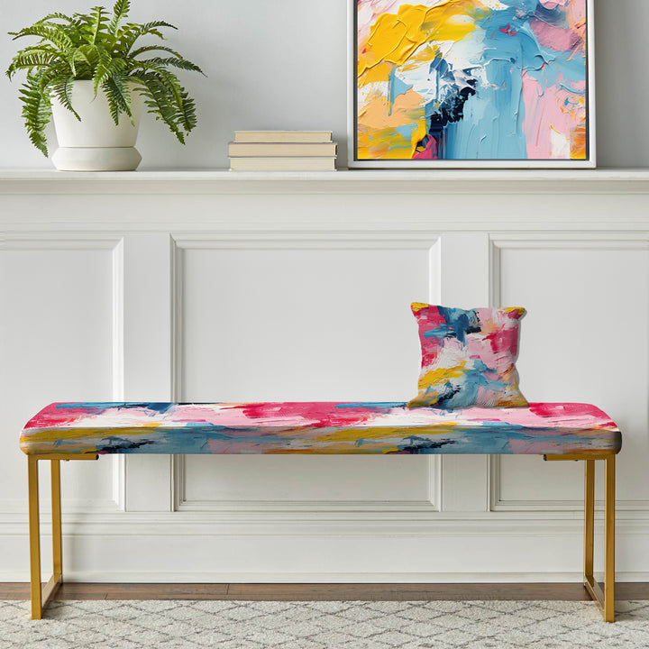Watercolor Paint Lines With White Overlapping Stripes P - Upholstered Accent Bench