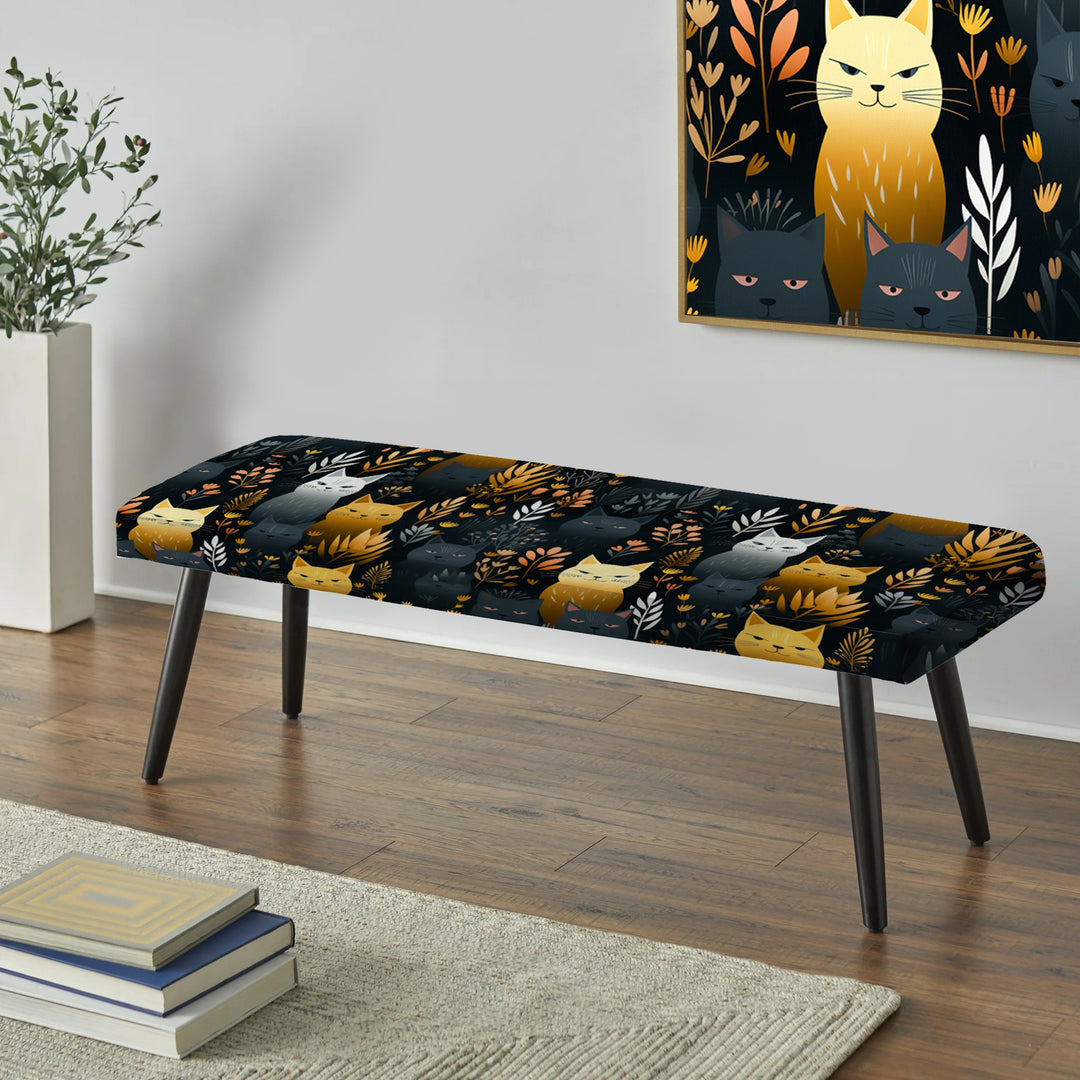 Cute Cat In Botanical Garden - Upholstered Accent Bench