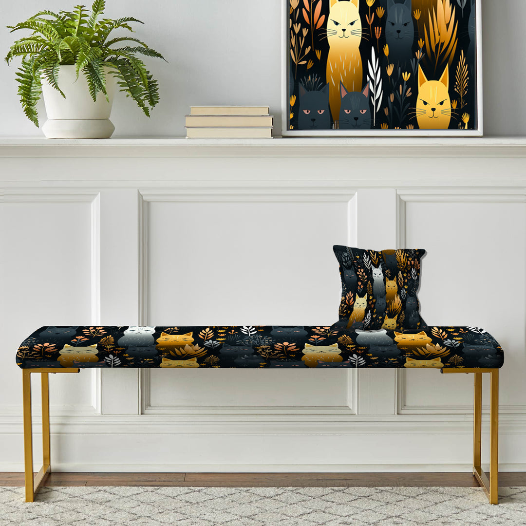 Cute Cat In Botanical Garden - Upholstered Accent Bench