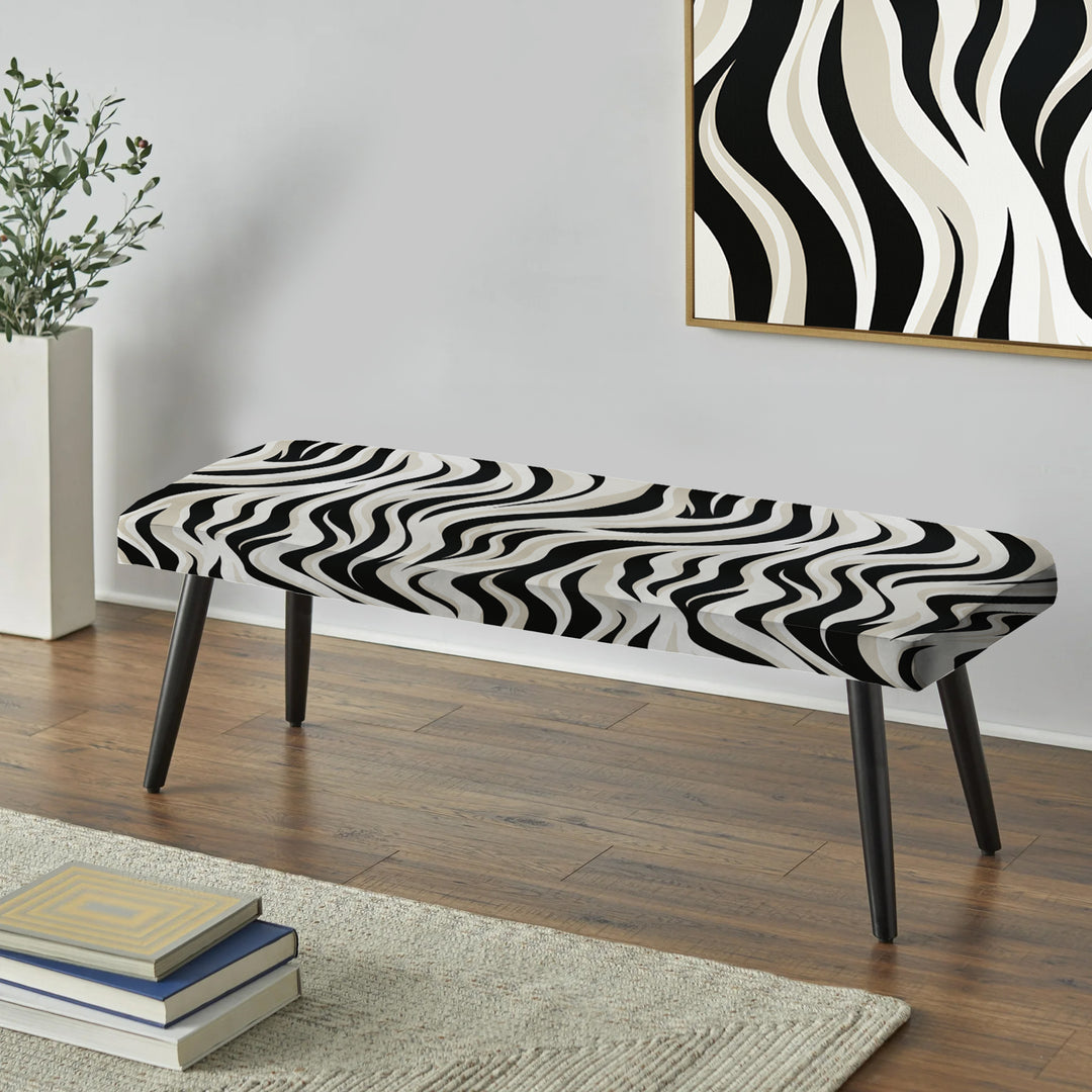 Black Zebra Print Wallpaper - Upholstered Accent Bench