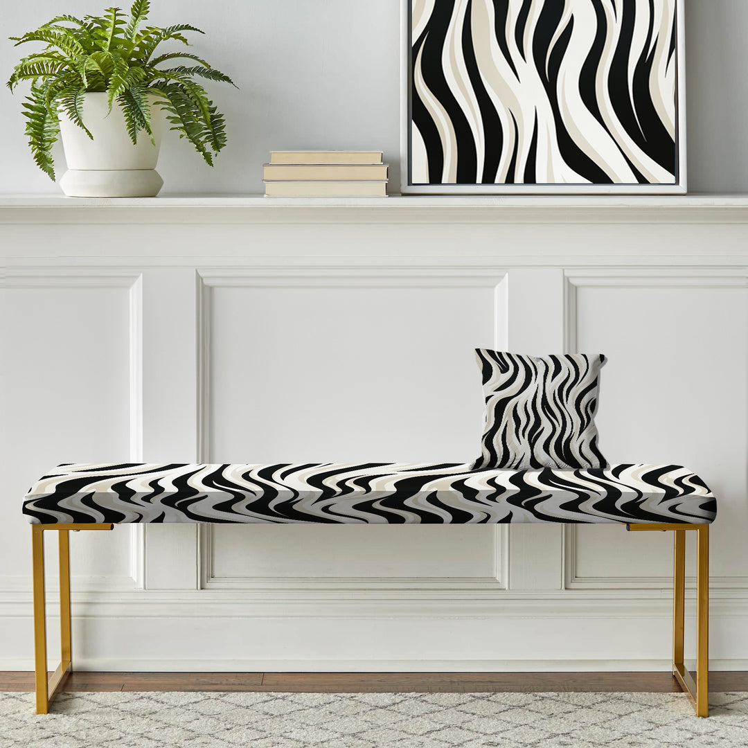 Black Zebra Print Wallpaper - Upholstered Accent Bench