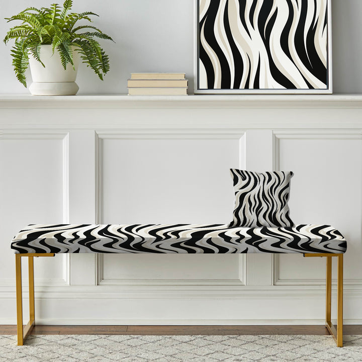 Black Zebra Print Wallpaper - Upholstered Accent Bench