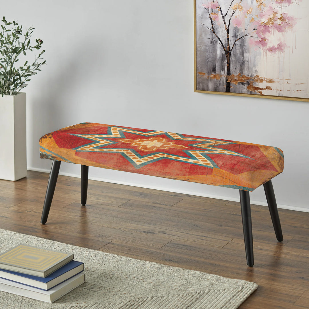 Moroccan Orange Tiles Collage I - Upholstered Accent Bench