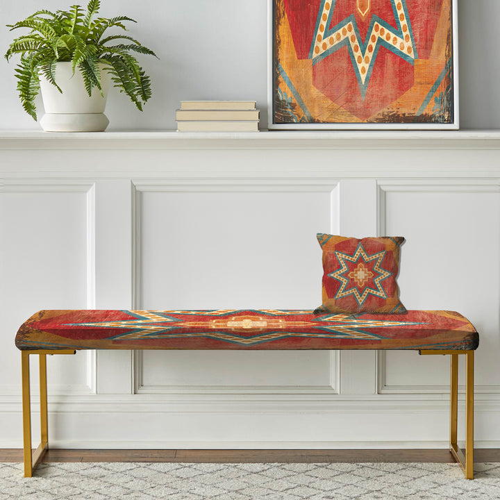 Moroccan Orange Tiles Collage I - Upholstered Accent Bench