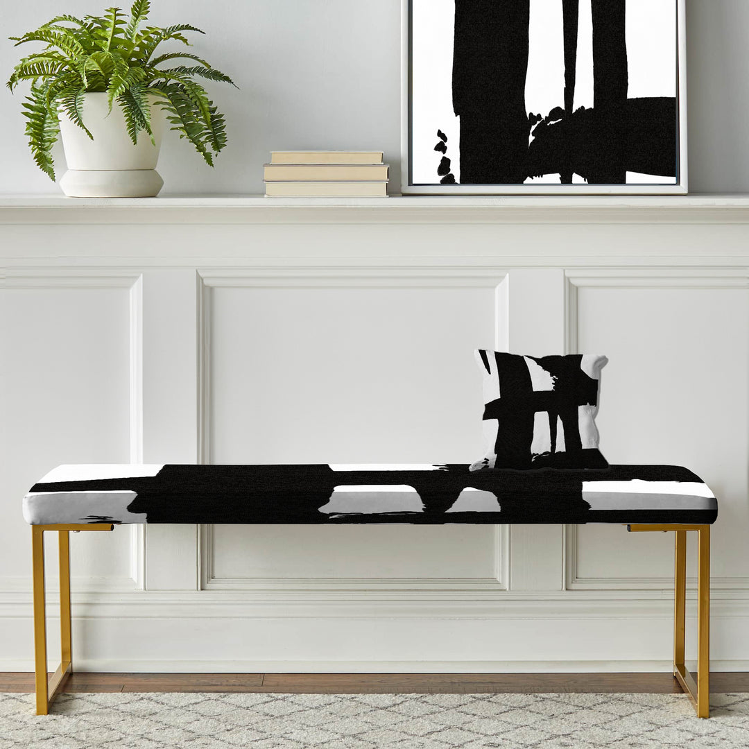 Black &amp; White Crossing Paths II - Upholstered Accent Bench