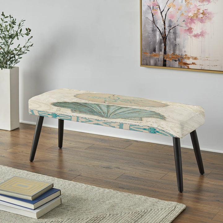 Seastar And Blue Sea Shell II - Upholstered Accent Bench