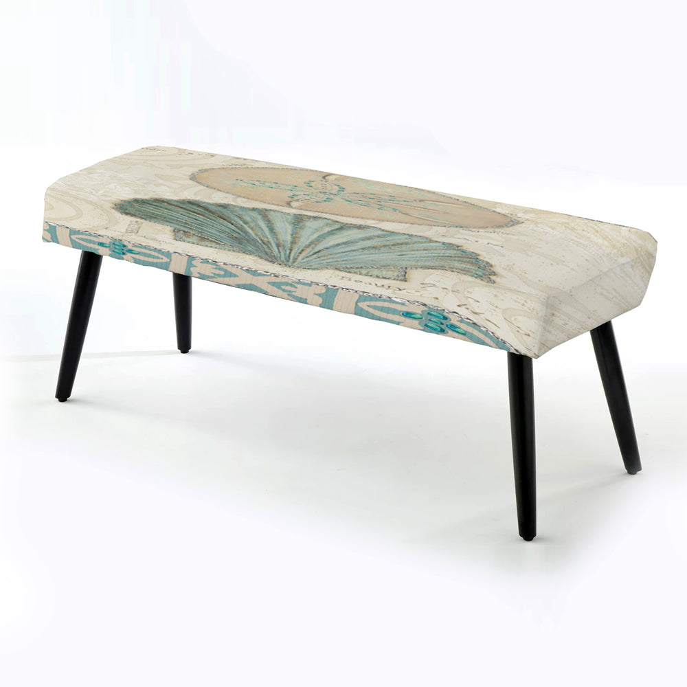 Seastar And Blue Sea Shell II - Upholstered Accent Bench