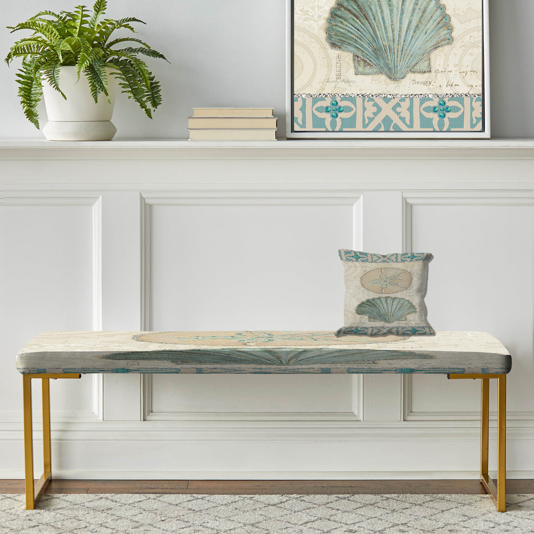Seastar And Blue Sea Shell II - Upholstered Accent Bench