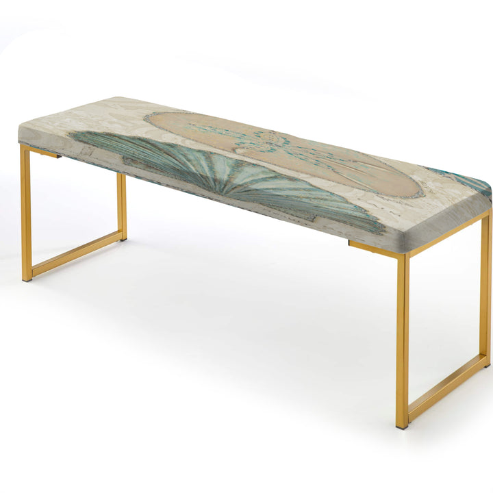 Seastar And Blue Sea Shell II - Upholstered Accent Bench