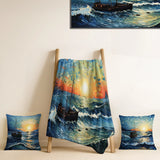 Vangogh Seascape With Fishing IV - Vangogh Throw Blanket and Pillow Set