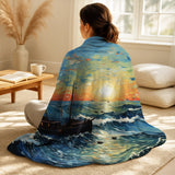Vangogh Seascape With Fishing IV - Vangogh Throw Blanket and Pillow Set