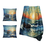 Vangogh Seascape With Fishing IV - Vangogh Throw Blanket and Pillow Set