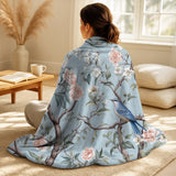 Floral Decorative Blanket Set - Chinoiserie With Birds and Peonies XI