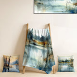 Lake House Throw Blanket Set - Summer Lake Landscape Illustration II