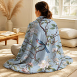 Floral Decorative Blanket Set - Chinoiserie With Birds and Peonies XIII