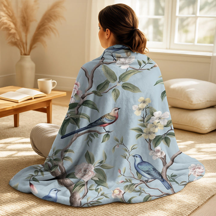 Floral Decorative Blanket Set - Chinoiserie With Birds and Peonies XIV