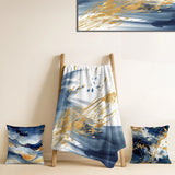 Fractals Throw Blanket Set - Dark Blue and Gold Abstract IV