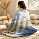 Fractals Throw Blanket Set - Dark Blue and Gold Abstract IV