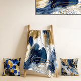 Abstract Collages Throw Blanket Set - Abstract Pattern With Blue & Golden Textures II