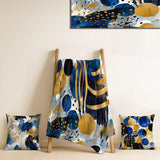 Modern Decorative Blanket Set - Abstract Pattern With Blue & Golden Textures XIX