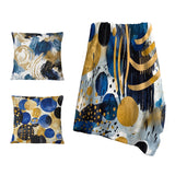Modern Decorative Blanket Set - Abstract Pattern With Blue & Golden Textures XIX