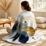 Modern Throw Blanket Set - Landscape of Dark Blue and Gold Strokes III