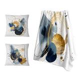 Modern Throw Blanket Set - Landscape of Dark Blue and Gold Strokes III