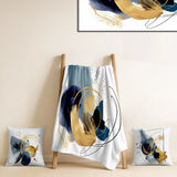 Modern Decorative Blanket Set - Landscape of Dark Blue and Gold Strokes V