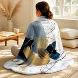 Modern Decorative Blanket Set - Landscape of Dark Blue and Gold Strokes V