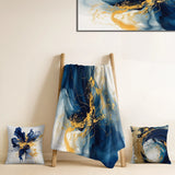 Fractals Decorative Blanket Set - Dark Blue and Gold Strokes IV