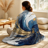 Abstract Spirals Throw Blanket Set - Dark Blue and Gold Spiral IV