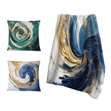 Abstract Spirals Throw Blanket Set - Dark Blue and Gold Spiral IV