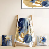 Modern Decorative Blanket Set - Dark Blue & Gold Abstract Circle Texture I