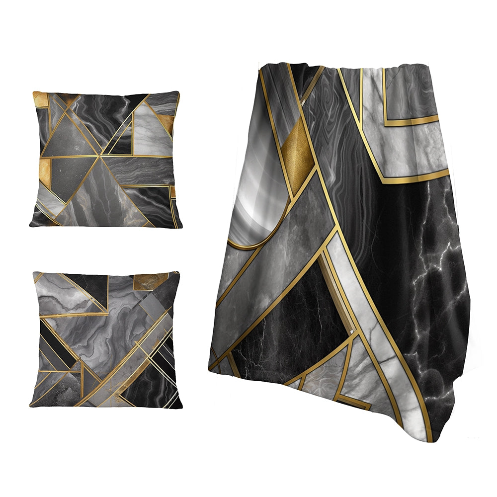 Modern Decorative Blanket Set - Marble Granite Agate With Touches Of Gold III