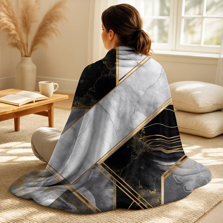 Modern Throw Blanket Set - Marble Granite Agate With Touches Of Gold IV