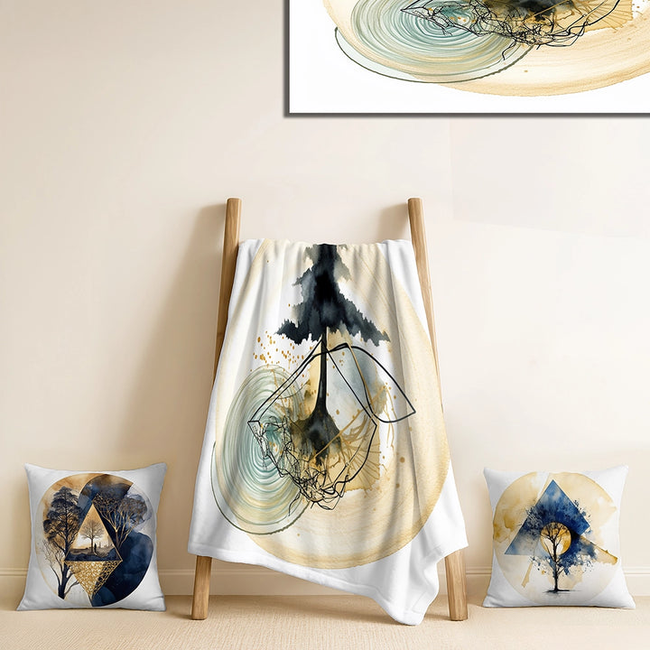 Modern Decorative Blanket Set - Abstract Landscape Of Mountains Moon and Tree I