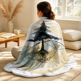 Modern Decorative Blanket Set - Abstract Landscape Of Mountains Moon and Tree I