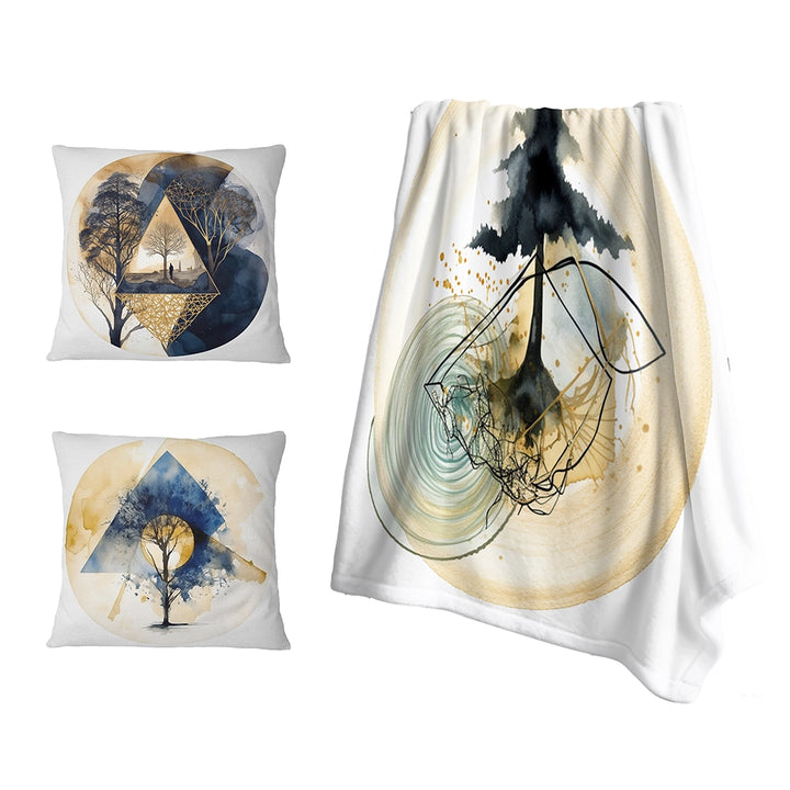 Modern Decorative Blanket Set - Abstract Landscape Of Mountains Moon and Tree I
