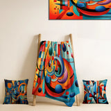 Abstract Shapes Throw Blanket Set - Orange Blue Geometry Unleashed IV