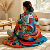 Abstract Shapes Throw Blanket Set - Orange Blue Geometry Unleashed IV
