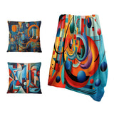 Abstract Shapes Throw Blanket Set - Orange Blue Geometry Unleashed IV