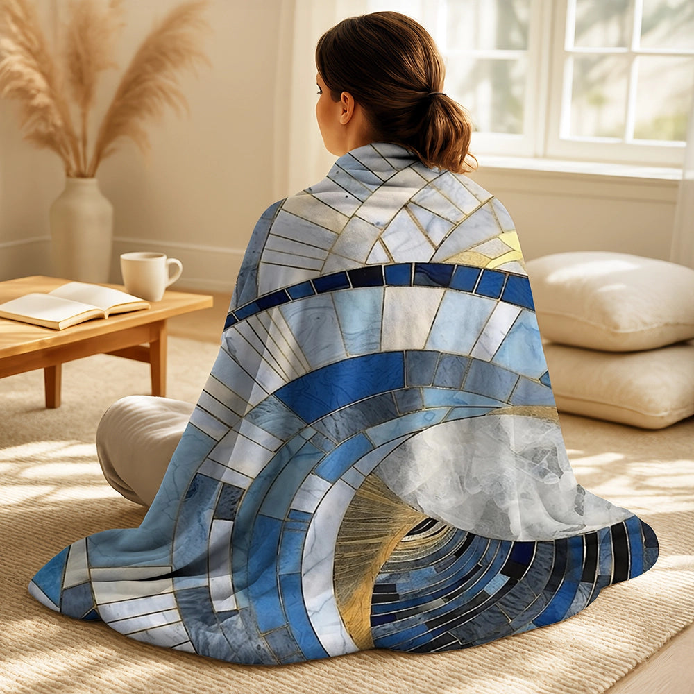Abstract Shapes Decorative Throw Blanket - Gold Constructing Blue Realms I