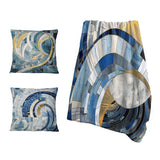 Abstract Shapes Decorative Throw Blanket - Gold Constructing Blue Realms I