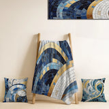 Abstract Shapes Decorative Throw Blanket - Gold Constructing Blue Realms III